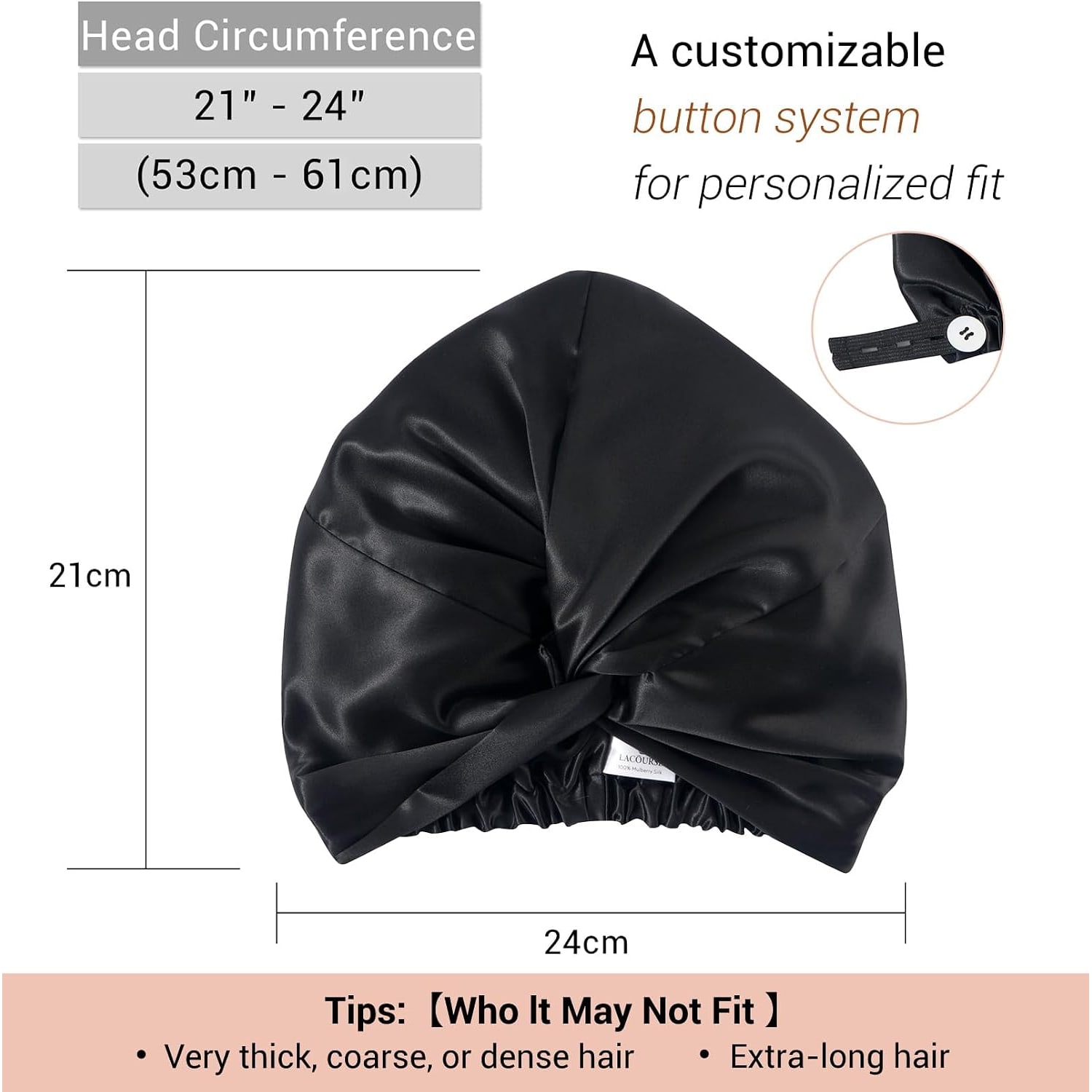 Black 22 Momme Double Layer Mulberry Silk Bonnet with Matching Scrunchie