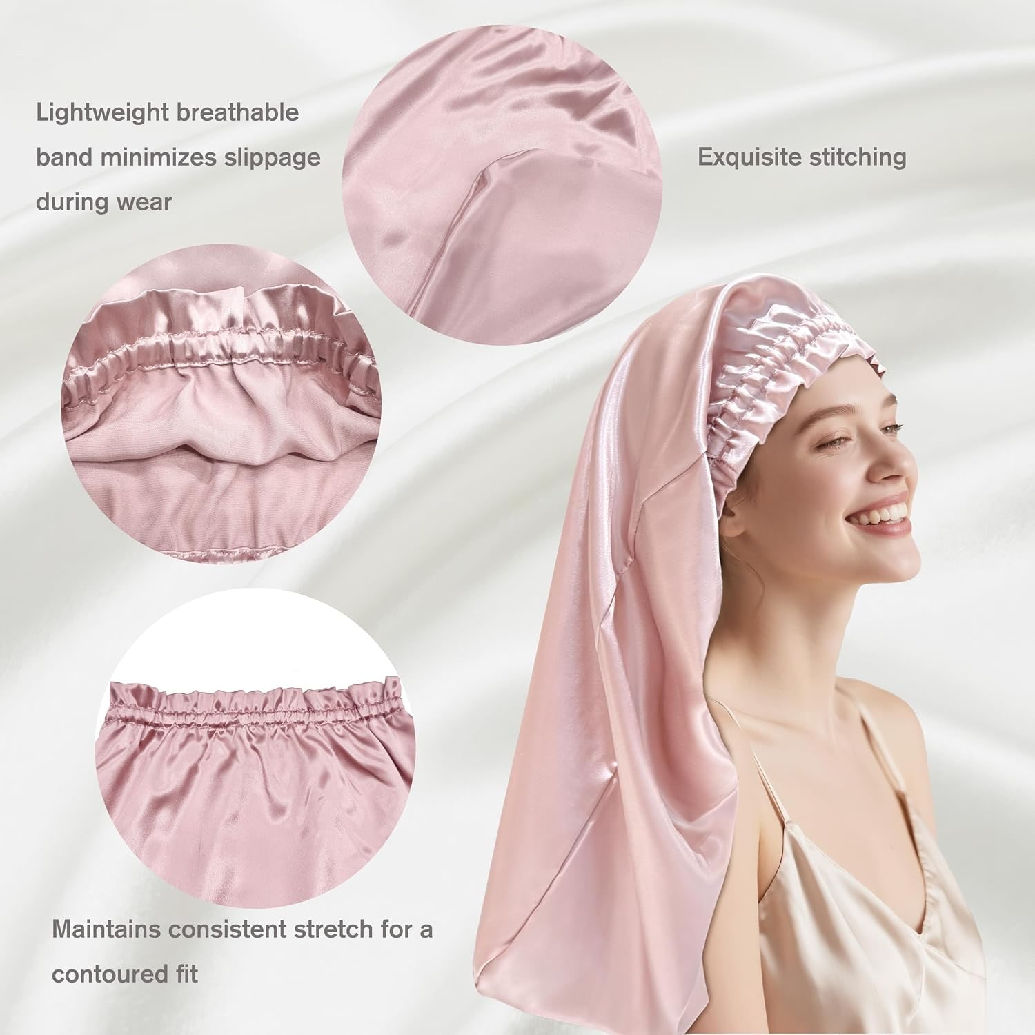 Dusty Pink 22 Momme Long Silk Bonnet 80 cm
