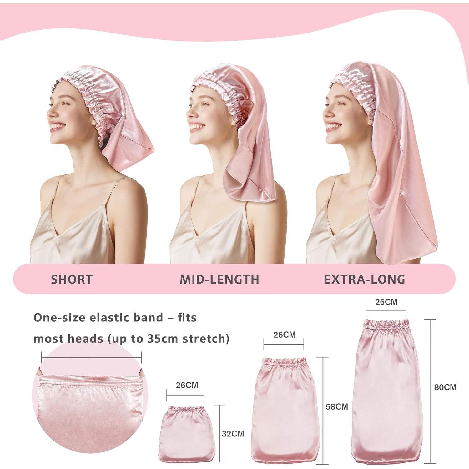Dusty Pink 22 Momme Long Silk Bonnet 80 cm