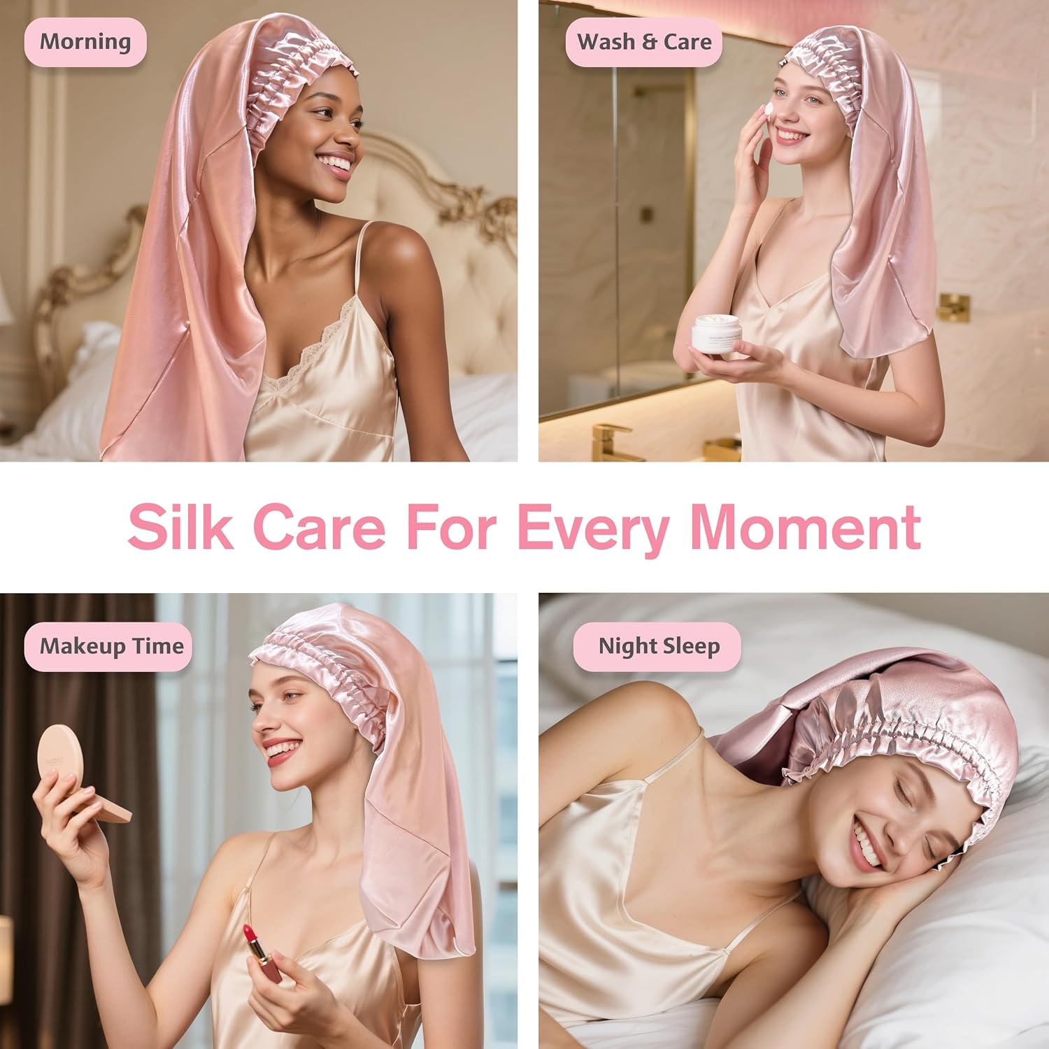 Dusty Pink 22 Momme Long Silk Bonnet 80 cm