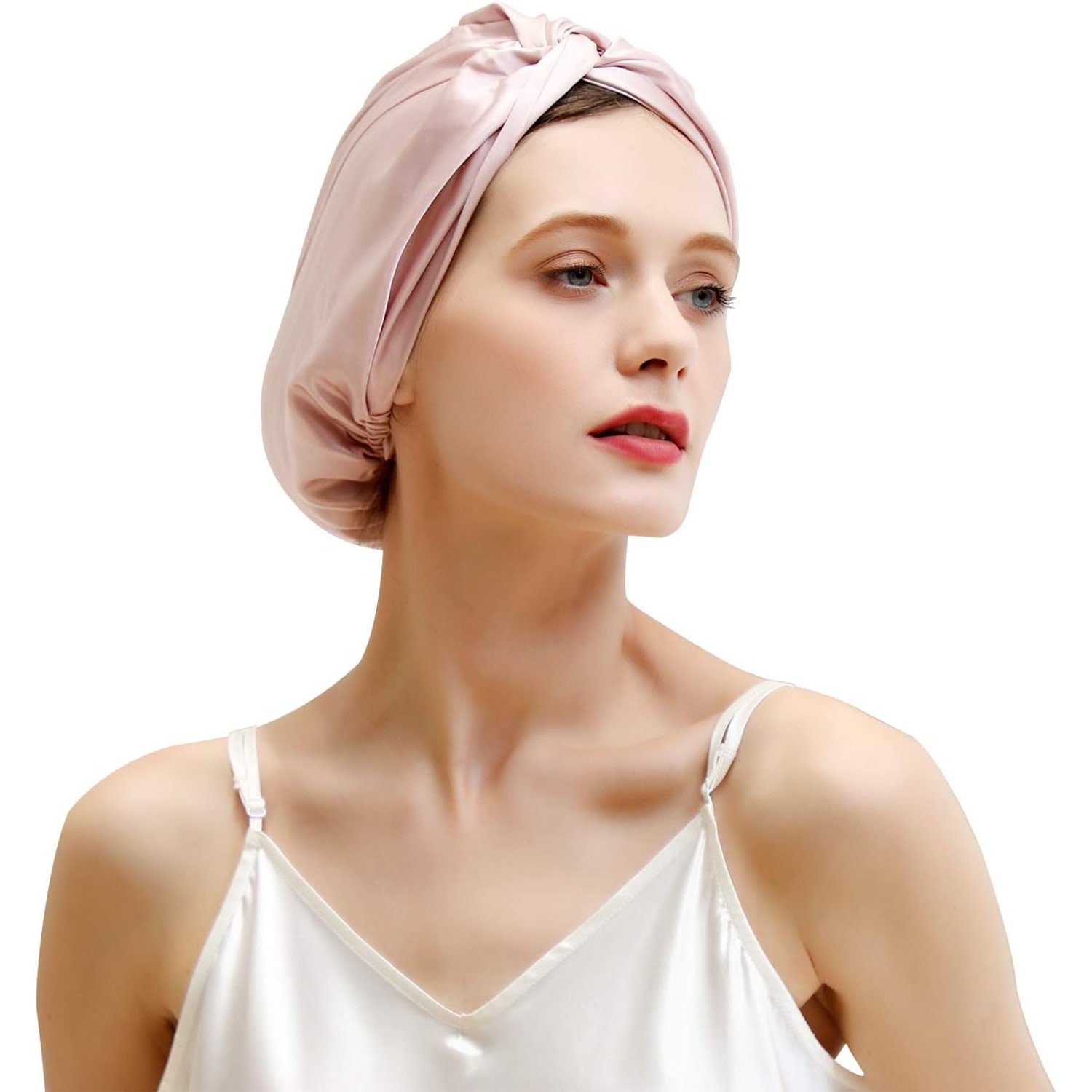 Light Plum 22 Momme Pleated Mulberry Silk Sleep Cap