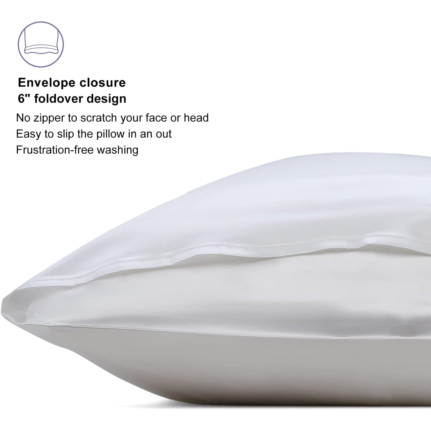 Cool White 22 Momme Envelope Silk Pillowcase 50 x 75 cm: image 2