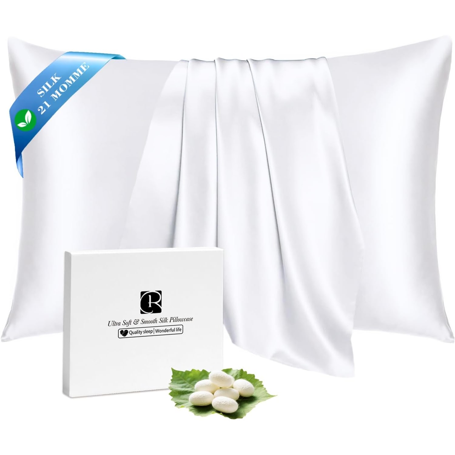 Pure White 21 Momme Mulberry Silk Pillowcase 50 x 75 cm