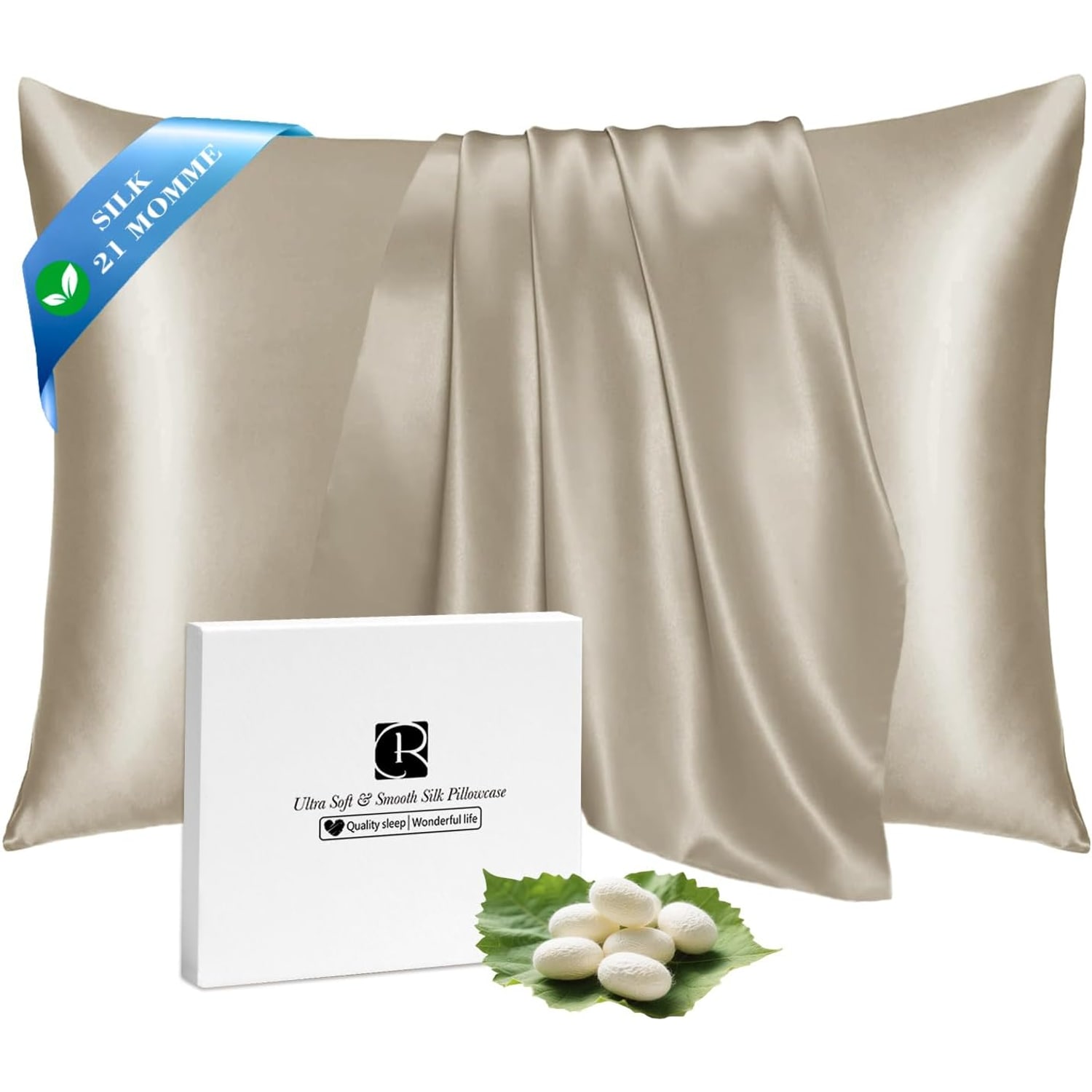 Taupe 21 Momme Mulberry Silk Pillowcase 50 x 75 cm