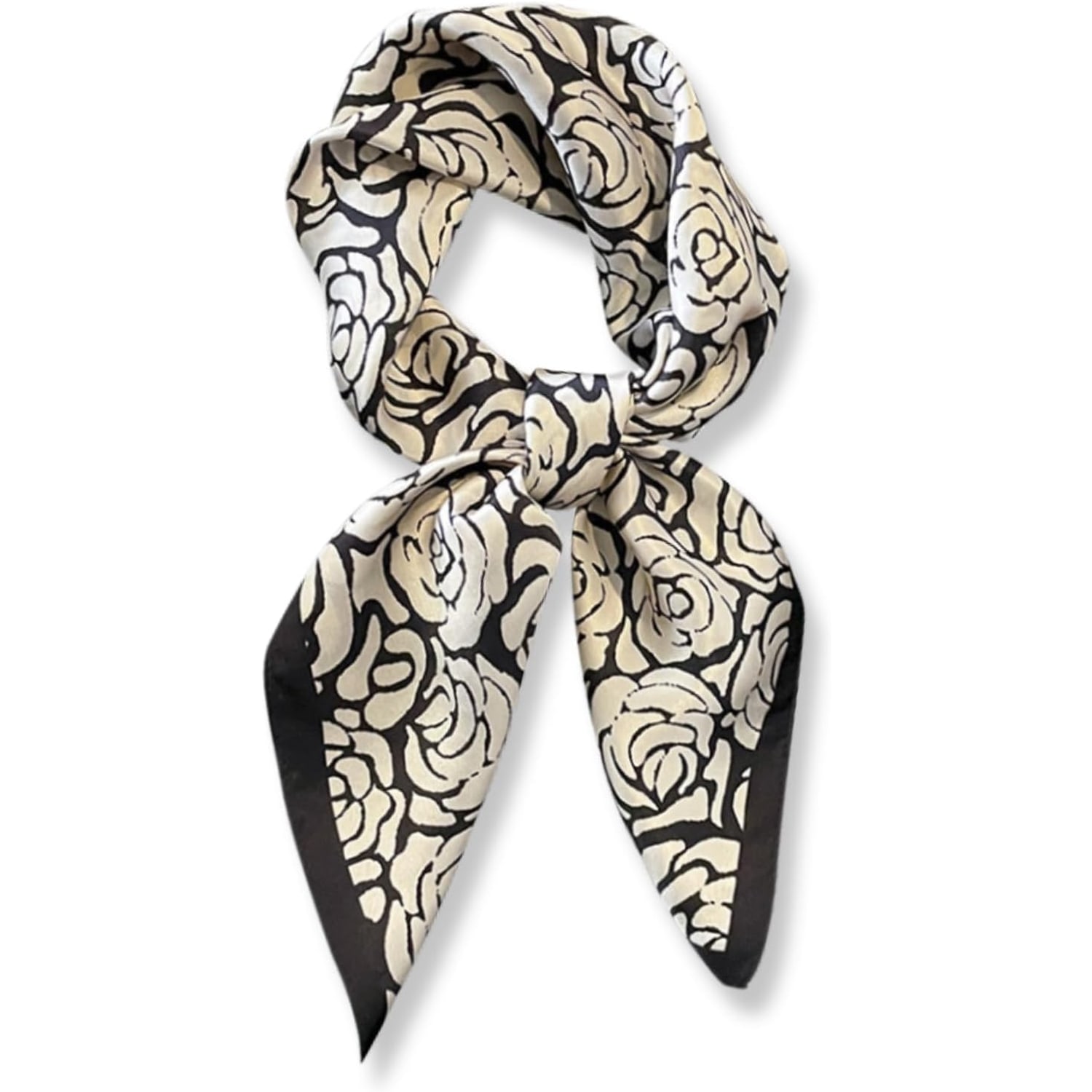 Black and Cream Rose Print Silk Scarf 66cm