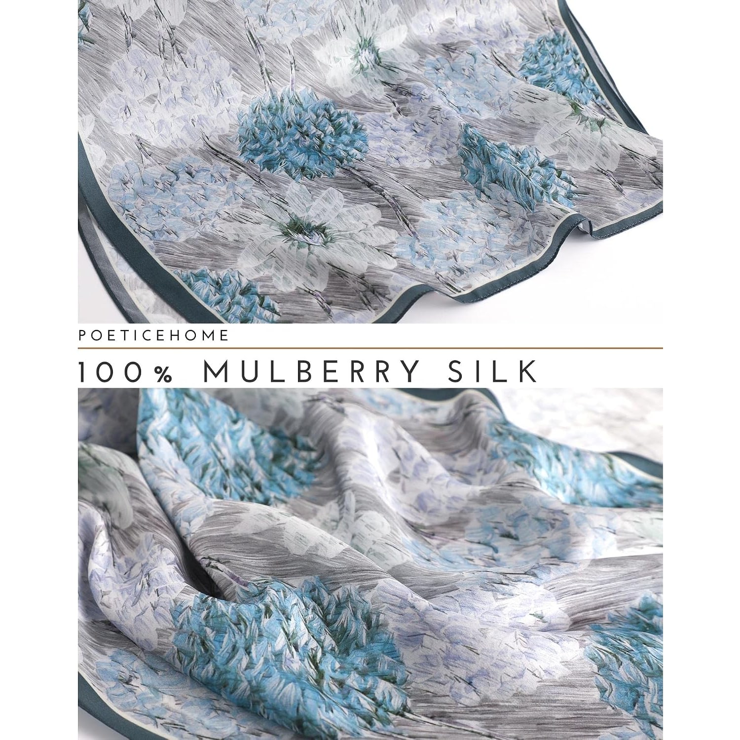 Hydrangea Print Long Silk Scarf 173cm