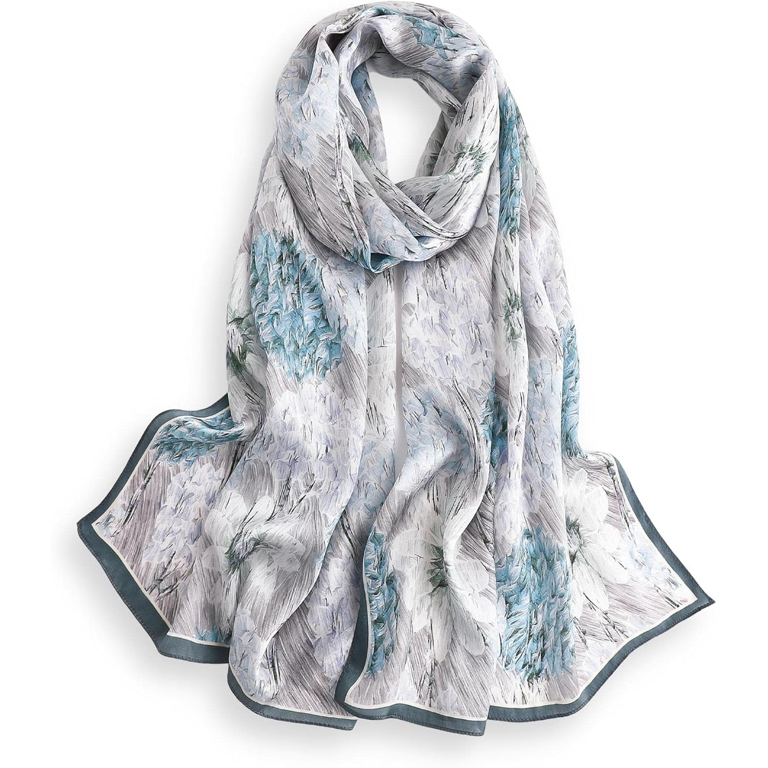 Hydrangea Print Long Silk Scarf 173cm