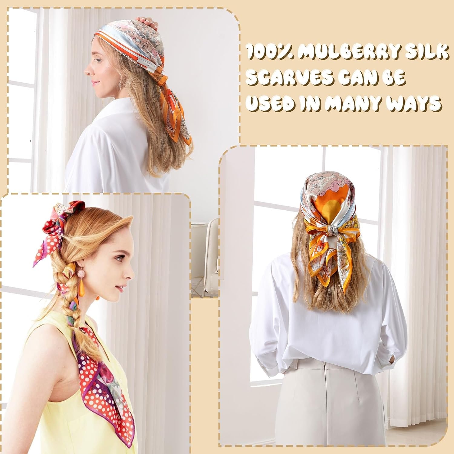Light Blue Floral Mulberry Silk Head Scarf 68cm: image 6