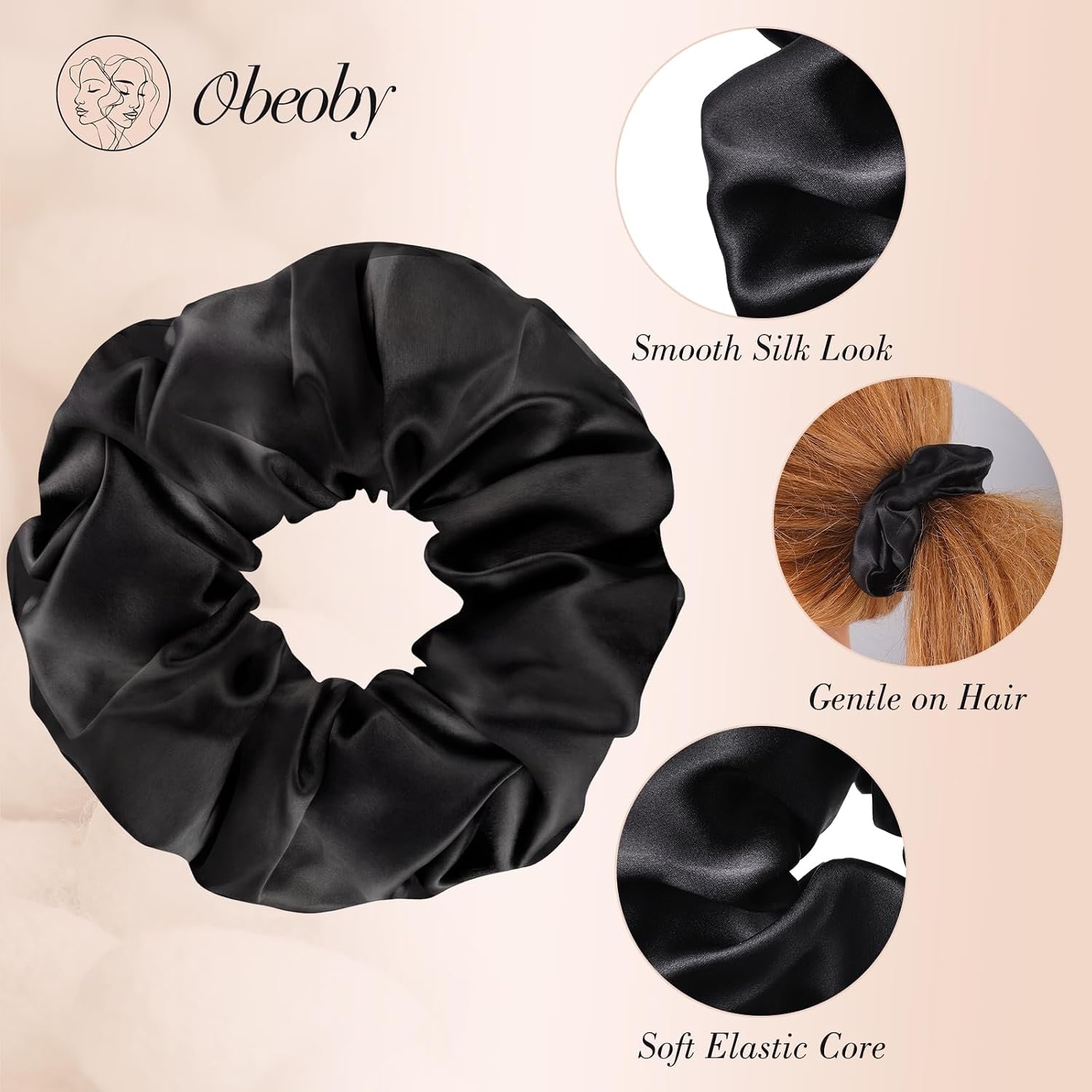 Black Mulberry Silk Hair Ties, 4 Pack: image 3