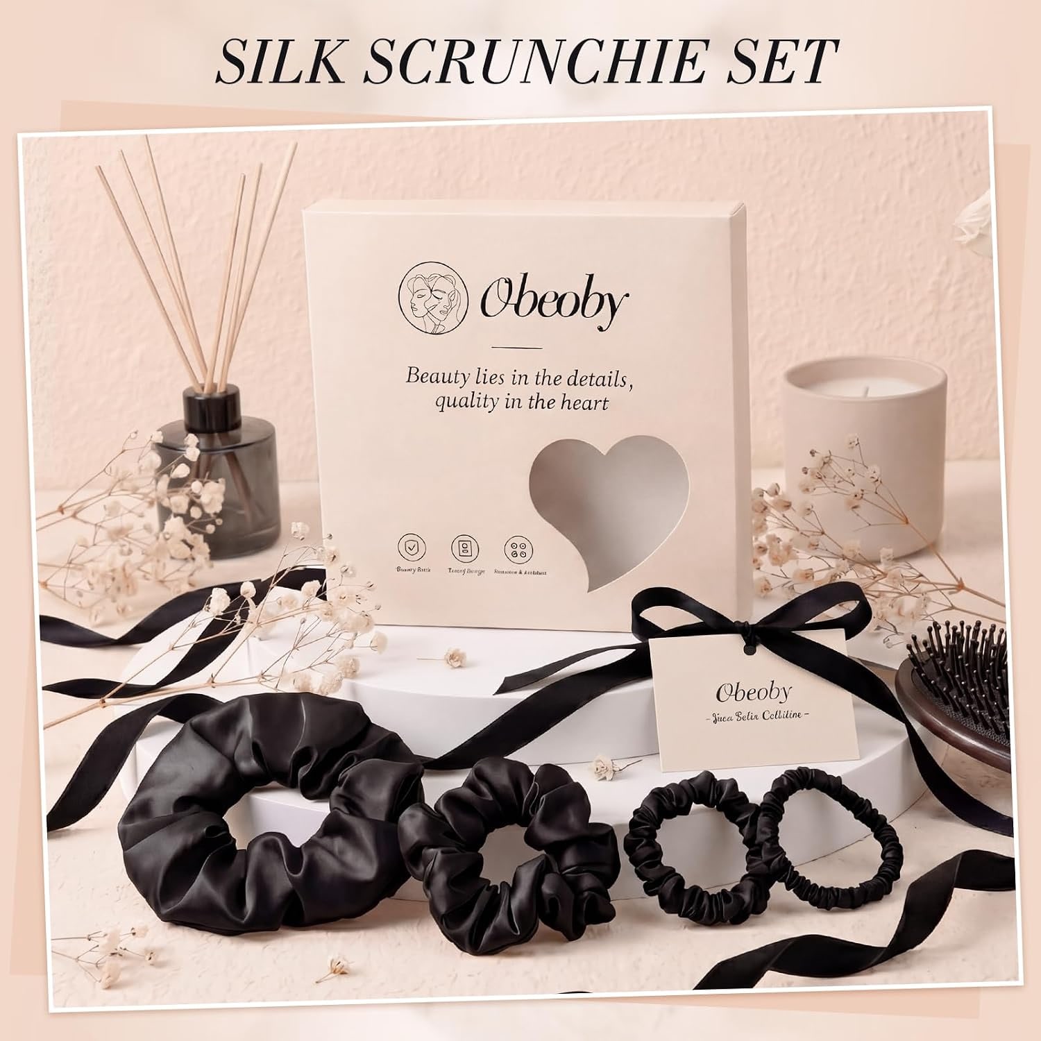 Black Mulberry Silk Hair Ties, 4 Pack: image 7