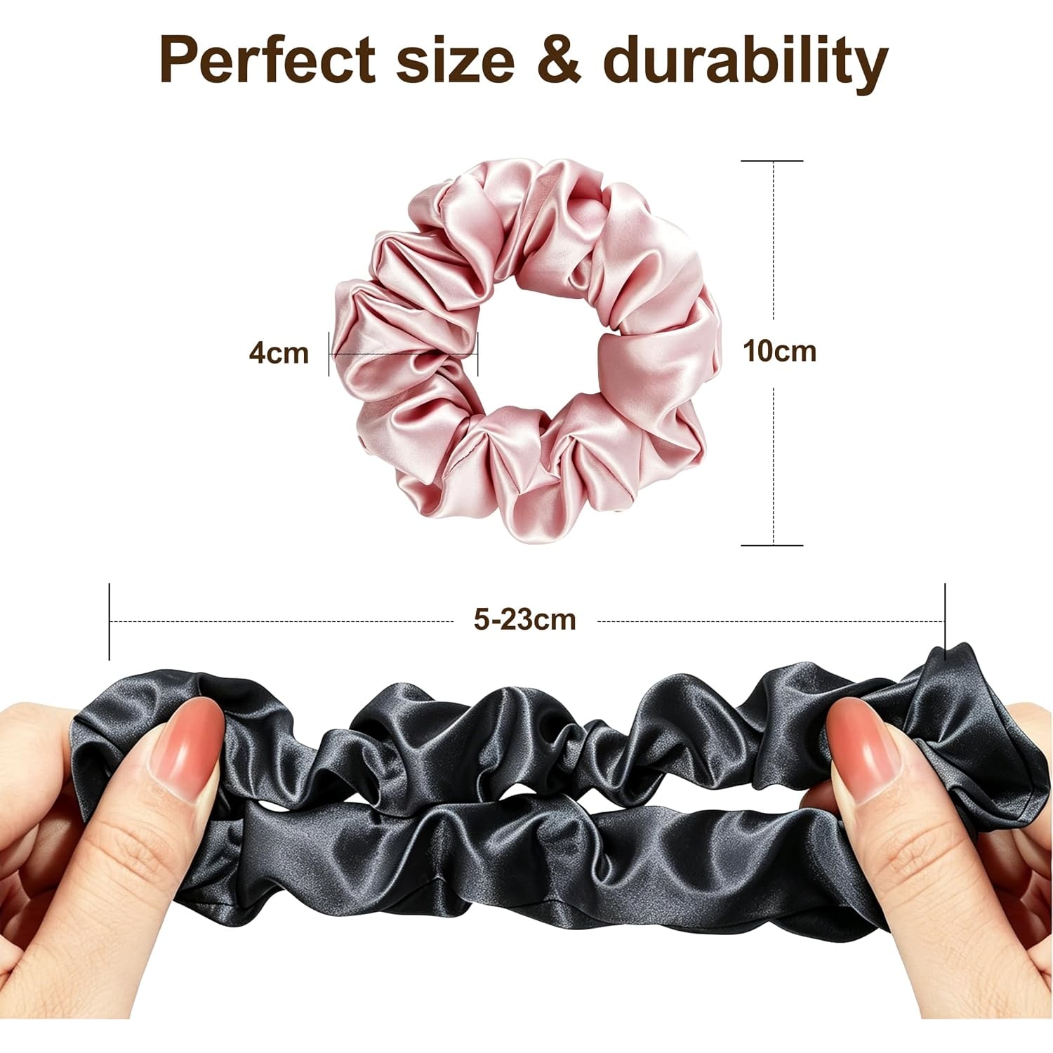 Large 22 Momme Mulberry Silk Scrunchies, 2 Pack in Dark Grey and Pink: image 2