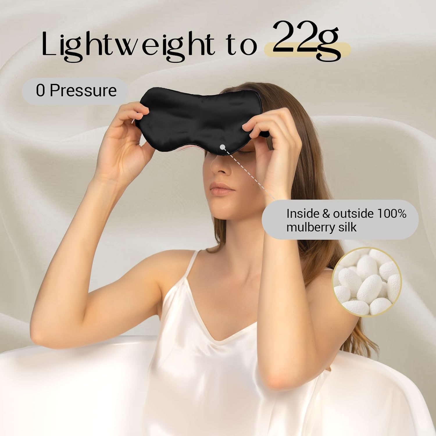 Black 22 Momme Contoured Silk Sleep Mask: image 2